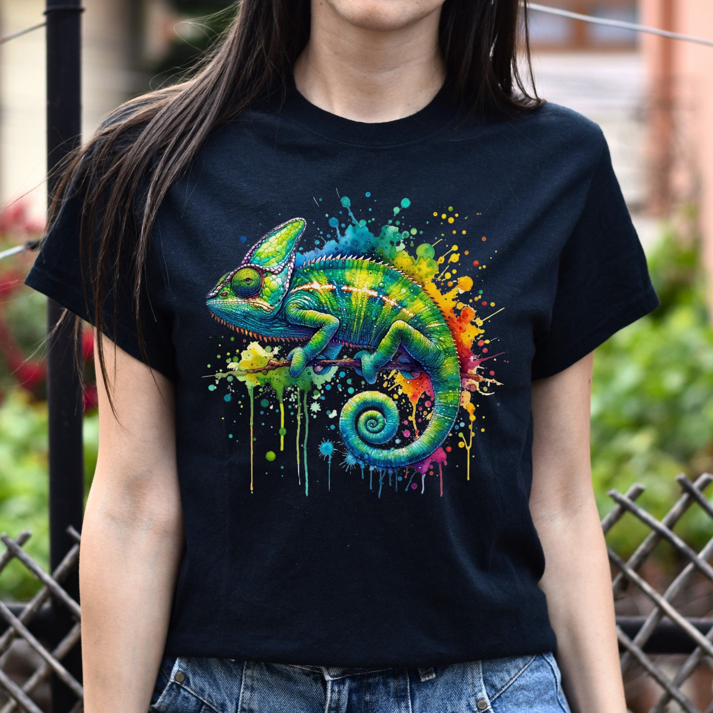 Chameleon mama Color Splash Unisex T-Shirt Black Navy Dark Heather-Black-Family-Gift-Planet