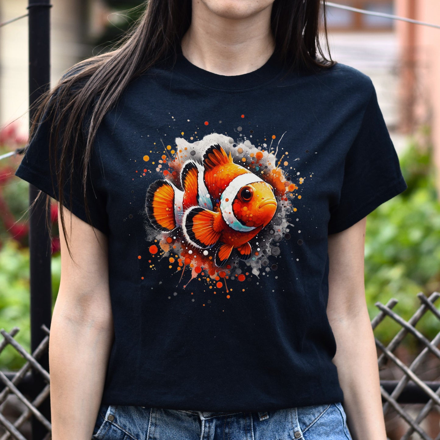 Artistic Clownfish Color Splash Unisex T-shirt Black Navy Dark Heather-Family-Gift-Planet