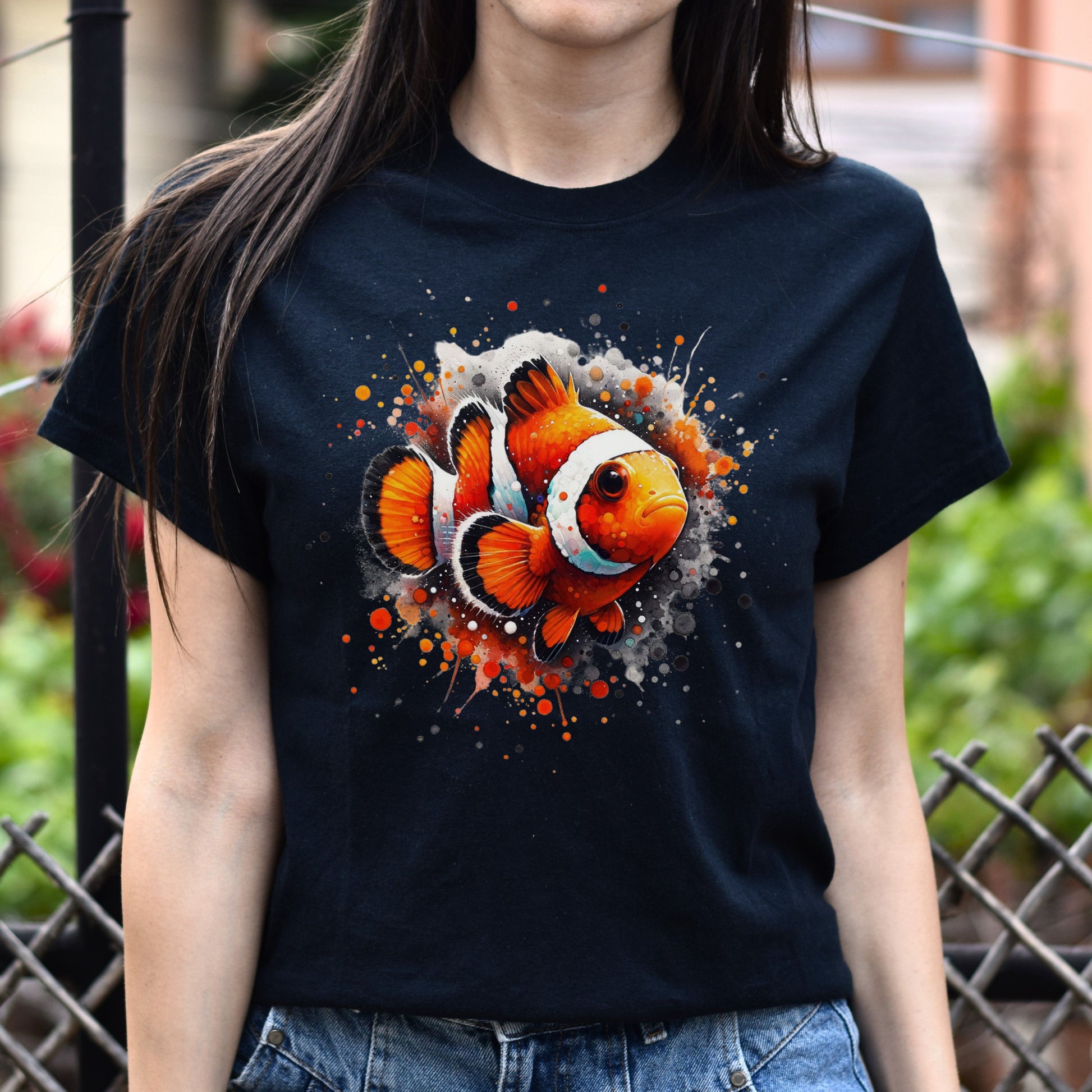 Artistic Clownfish Color Splash Unisex T-shirt Black Navy Dark Heather-Family-Gift-Planet