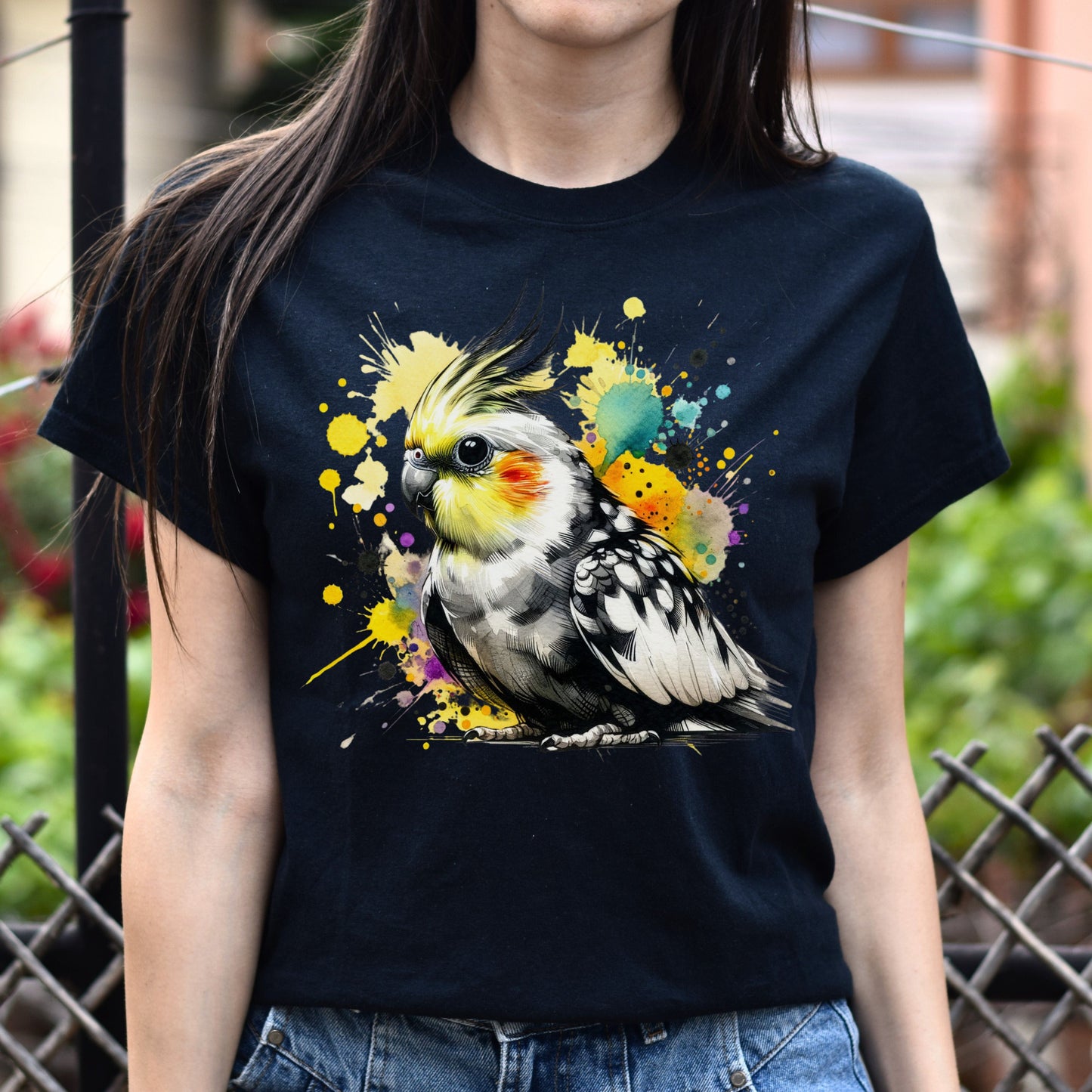 Cockatiel Bird Color Splash Unisex T-Shirt Black Navy Dark Heather-Black-Family-Gift-Planet