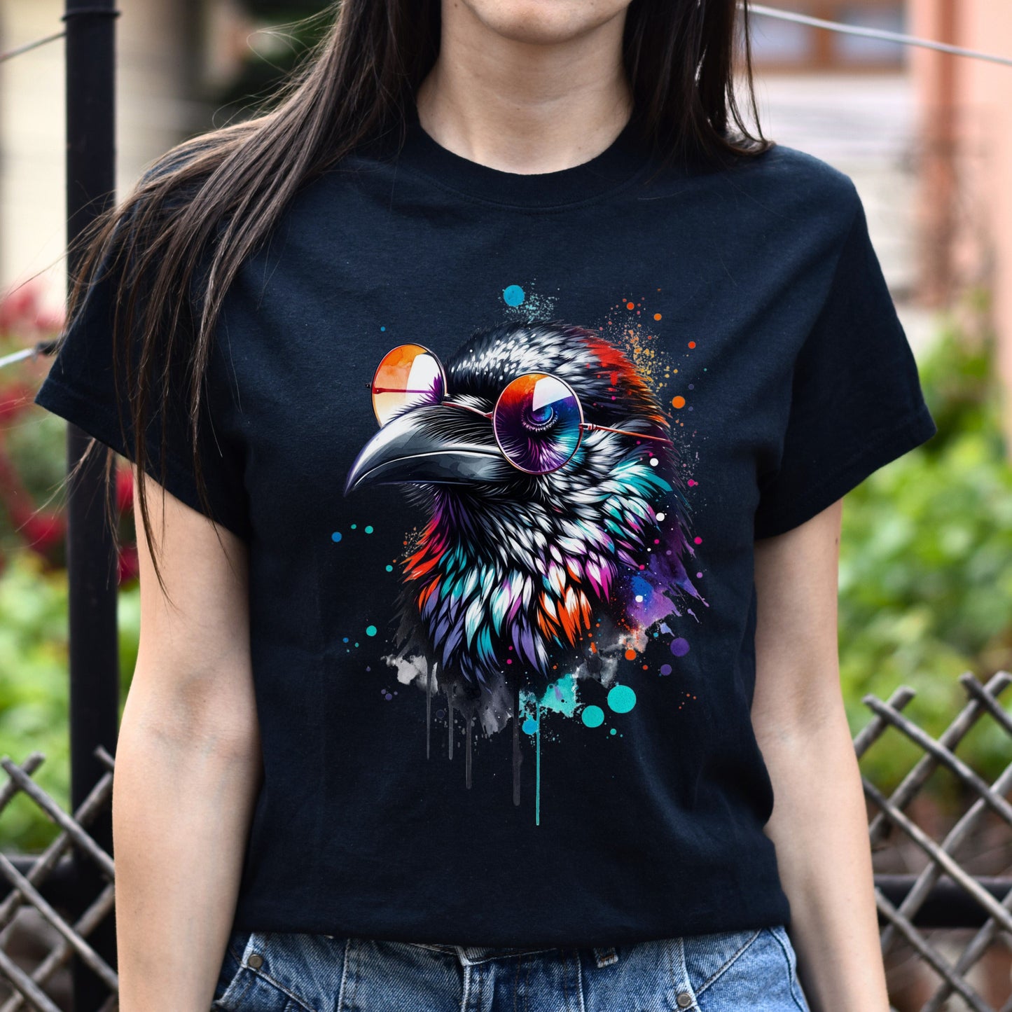 Cool Raven Color Splash Unisex T-shirt Black Navy Dark Heather-Family-Gift-Planet