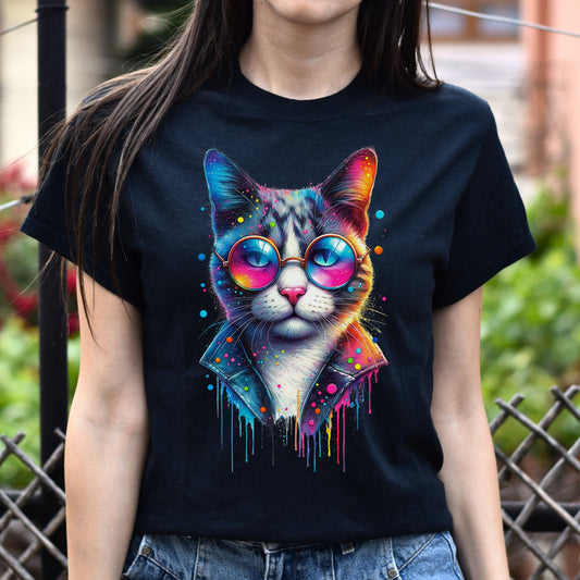 Cool cat with eyeglasses Color Splash Unisex T-shirt Black Navy Dark Heather-Black-Family-Gift-Planet