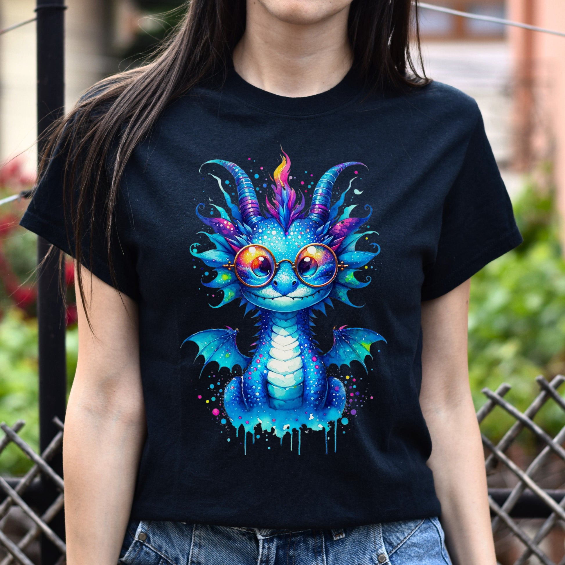 Cool cute Blue dragon 2024 Color Splash Unisex T-shirt Black Navy Dark Heather-Family-Gift-Planet