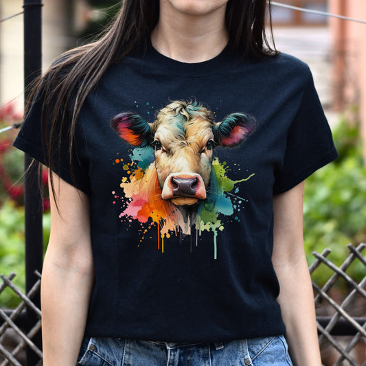 Cow Color Splash Unisex T-Shirt Black Navy Dark Heather-Black-Family-Gift-Planet