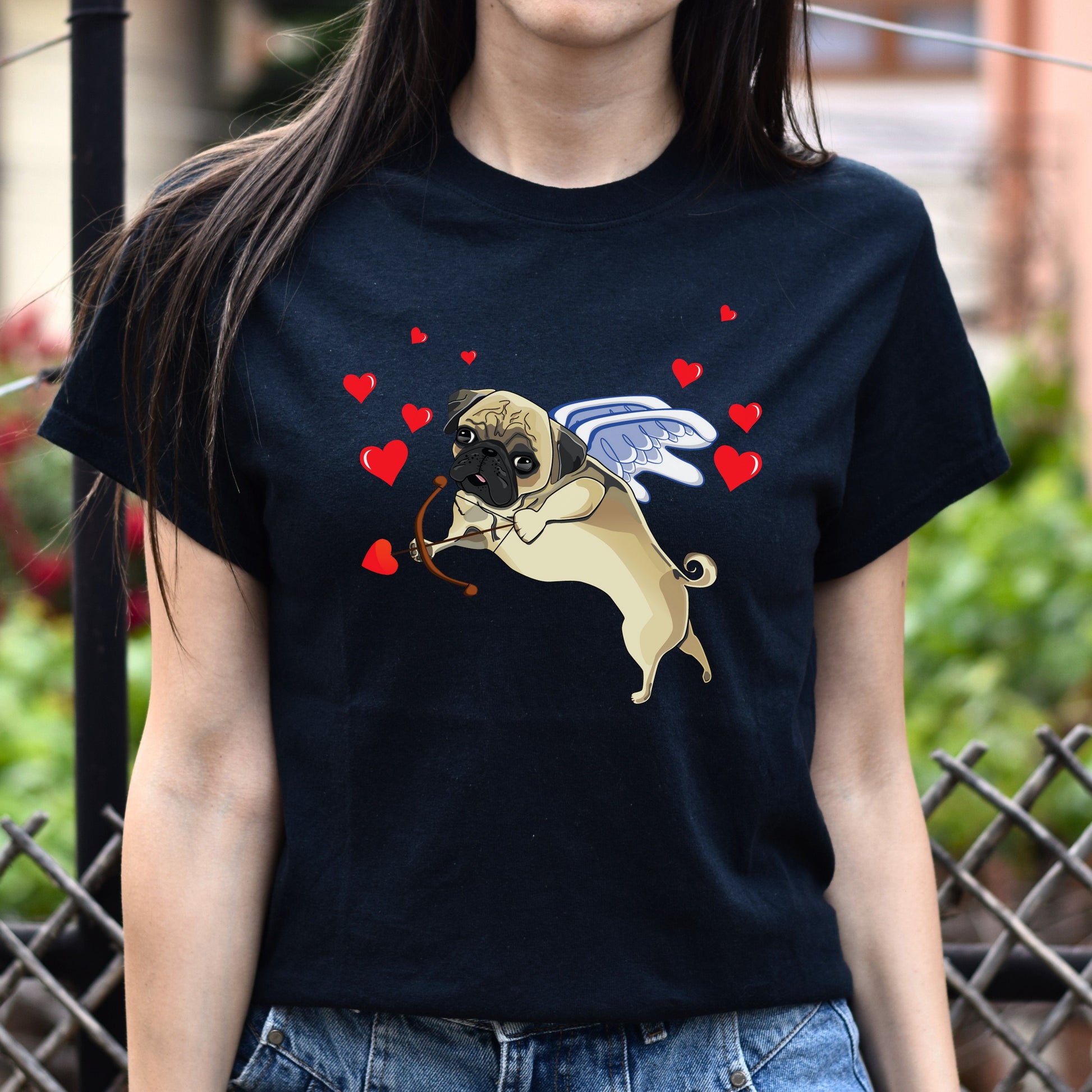 Cupid Pug Unisex T-Shirt gift Valentine Pug dog owner tee black dark heather-Family-Gift-Planet