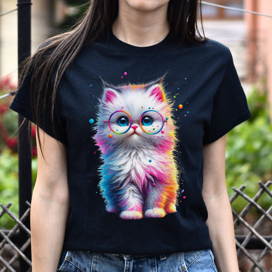 Cute fluffy kitten Color Splash Unisex T-shirt Black Navy Dark Heather-Black-Family-Gift-Planet