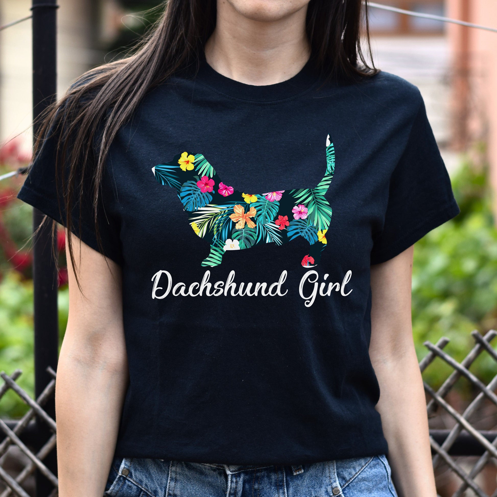 Dachshund Girl Unisex T-Shirt gift dachshund dog owner tee black dark heather-Black-Family-Gift-Planet