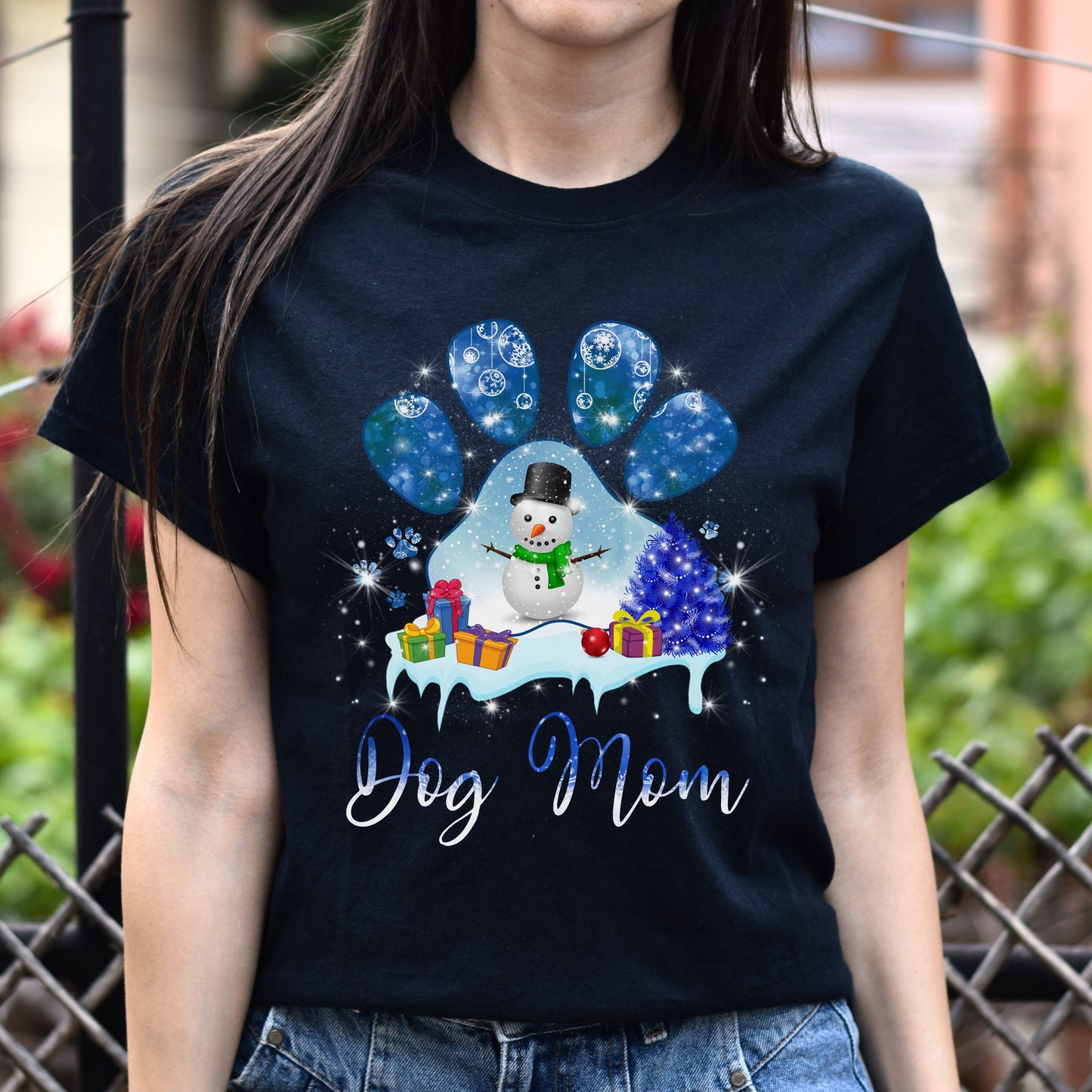 Dog Mom Christmas Unisex t-shirt gift black navy dark heather-Family-Gift-Planet