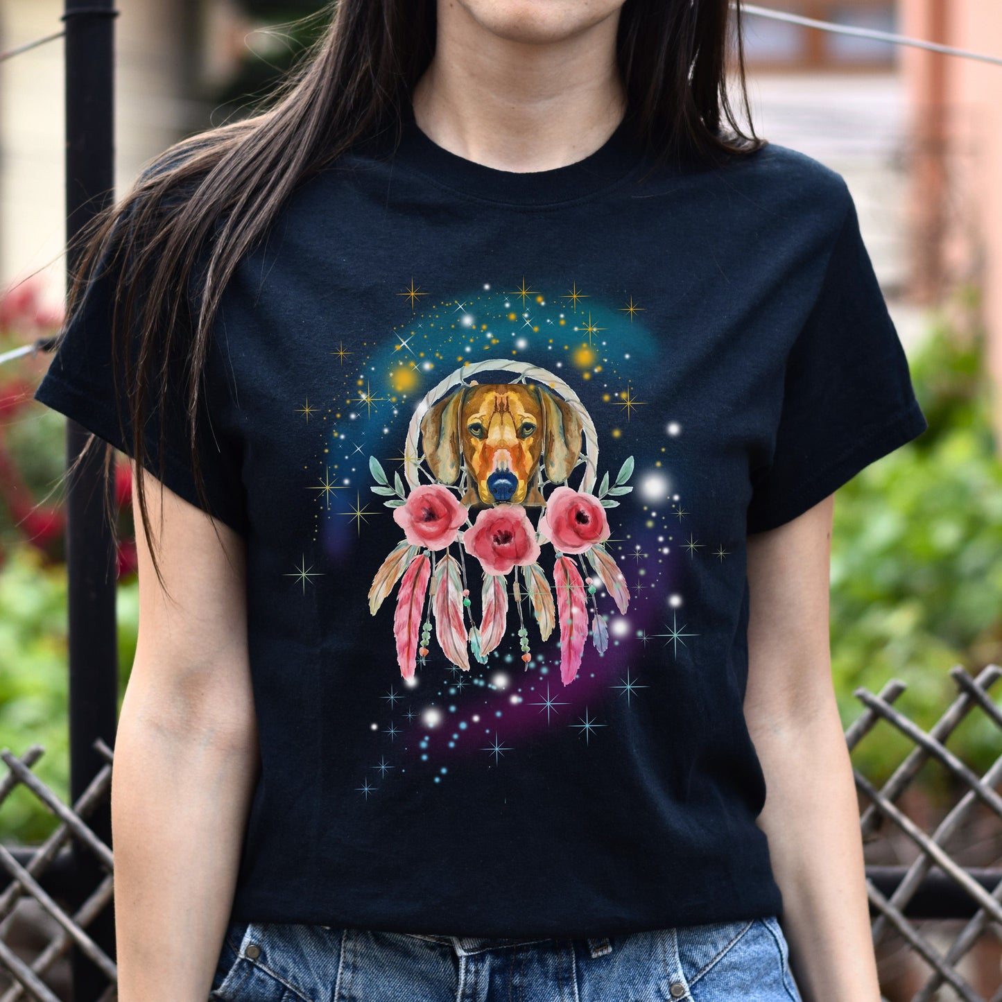 Dreamcatcher dog Unisex t-shirt gift Dream catcher tee black navy dark heather-Black-Family-Gift-Planet