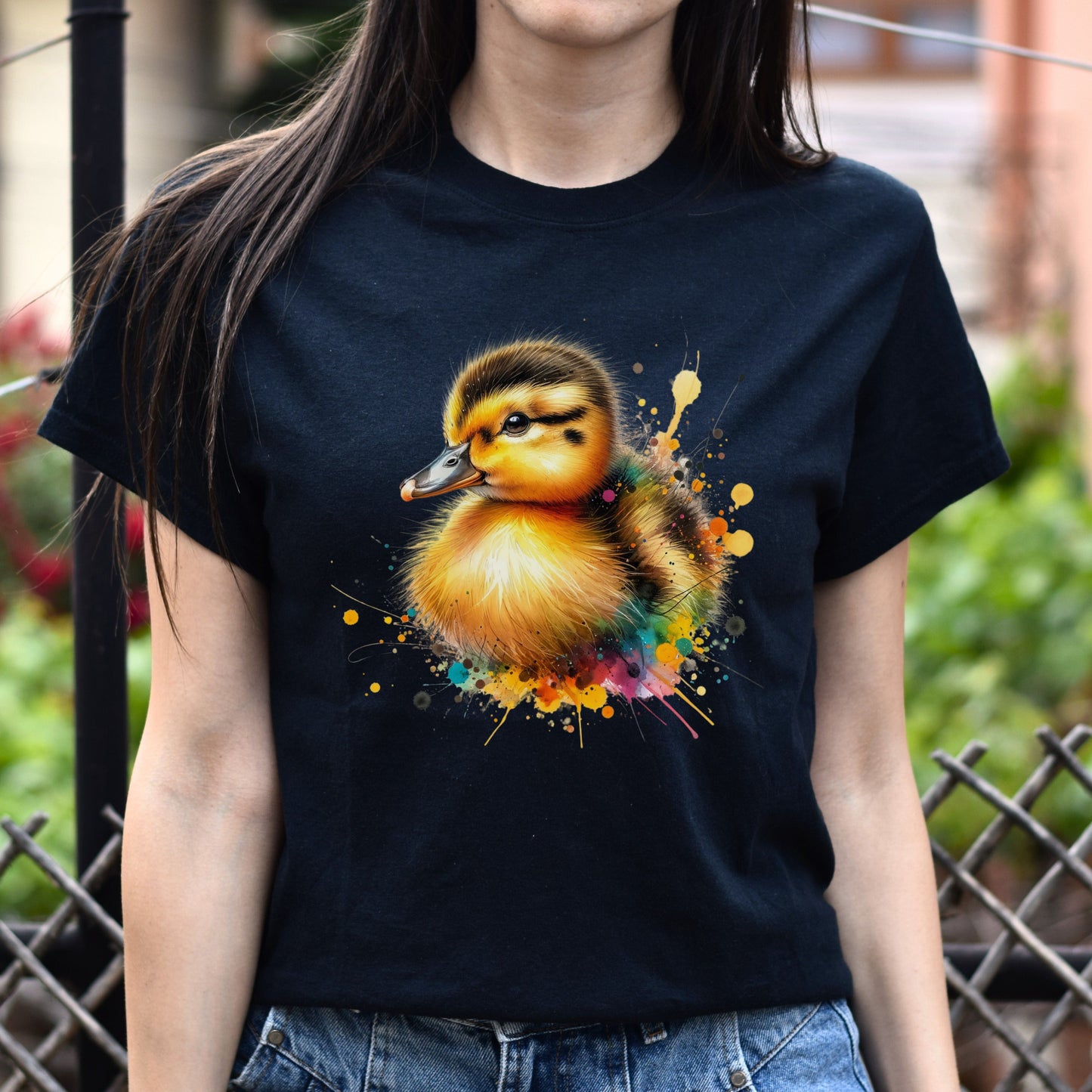 Artistic Duckling Color Splash Unisex T-shirt baby duck Black Navy Dark Heather-Family-Gift-Planet