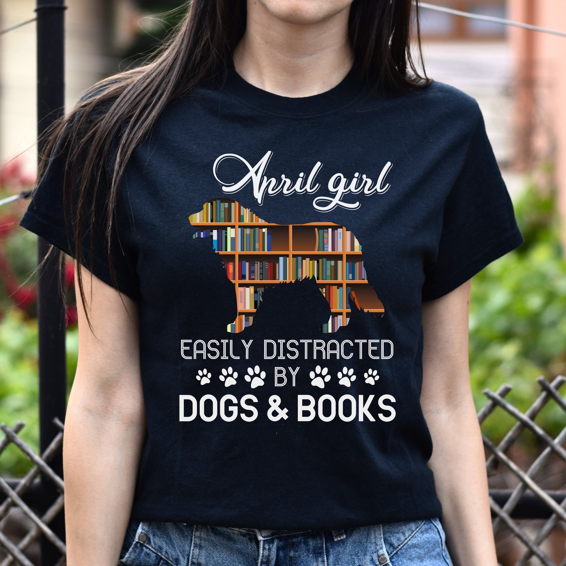 April girl - Easily distracted by dogs and books Unisex T-Shirt gift black dark heather-Family-Gift-Planet