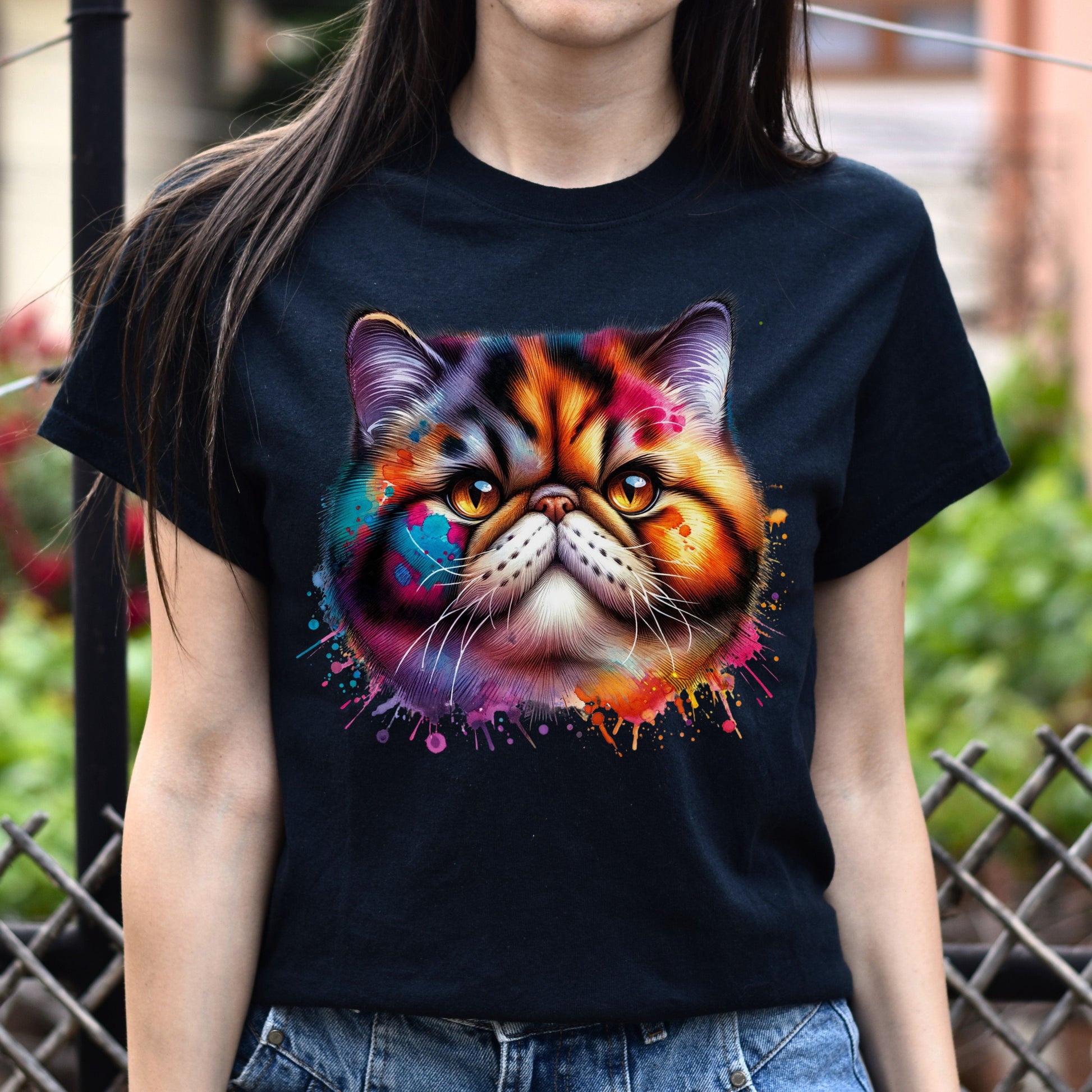 Exotic Shorthair Cat Color Splash Unisex T-Shirt Black Navy Dark Heather-Black-Family-Gift-Planet
