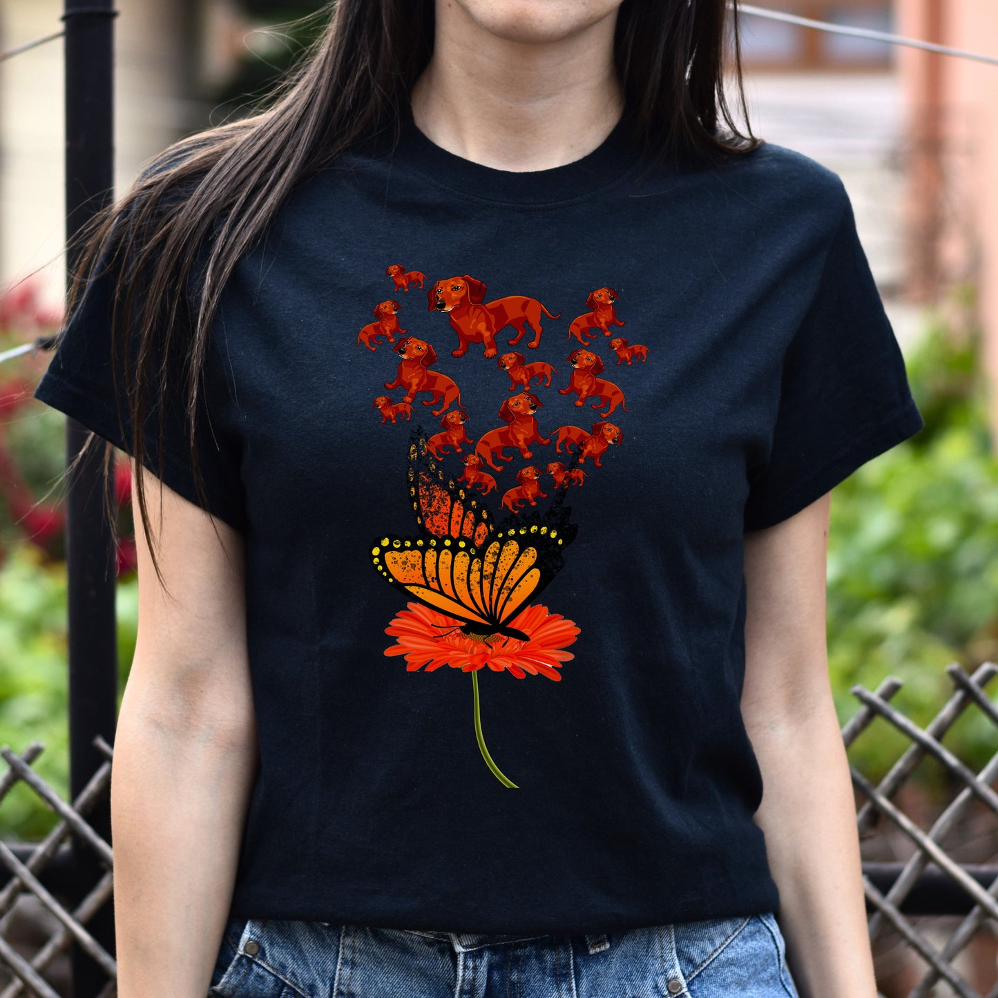 Flower butterfly dogs Unisex t-shirt gift black navy dark heather-Family-Gift-Planet