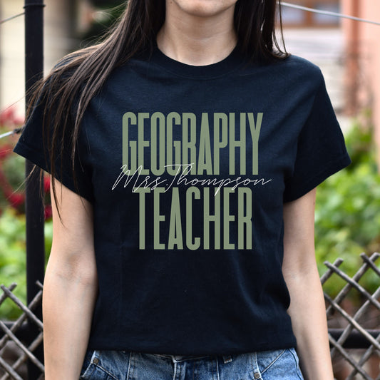Geography teacher T-Shirt gift Geographer Customized Unisex tee Black Navy Dark Heather-Black-Family-Gift-Planet