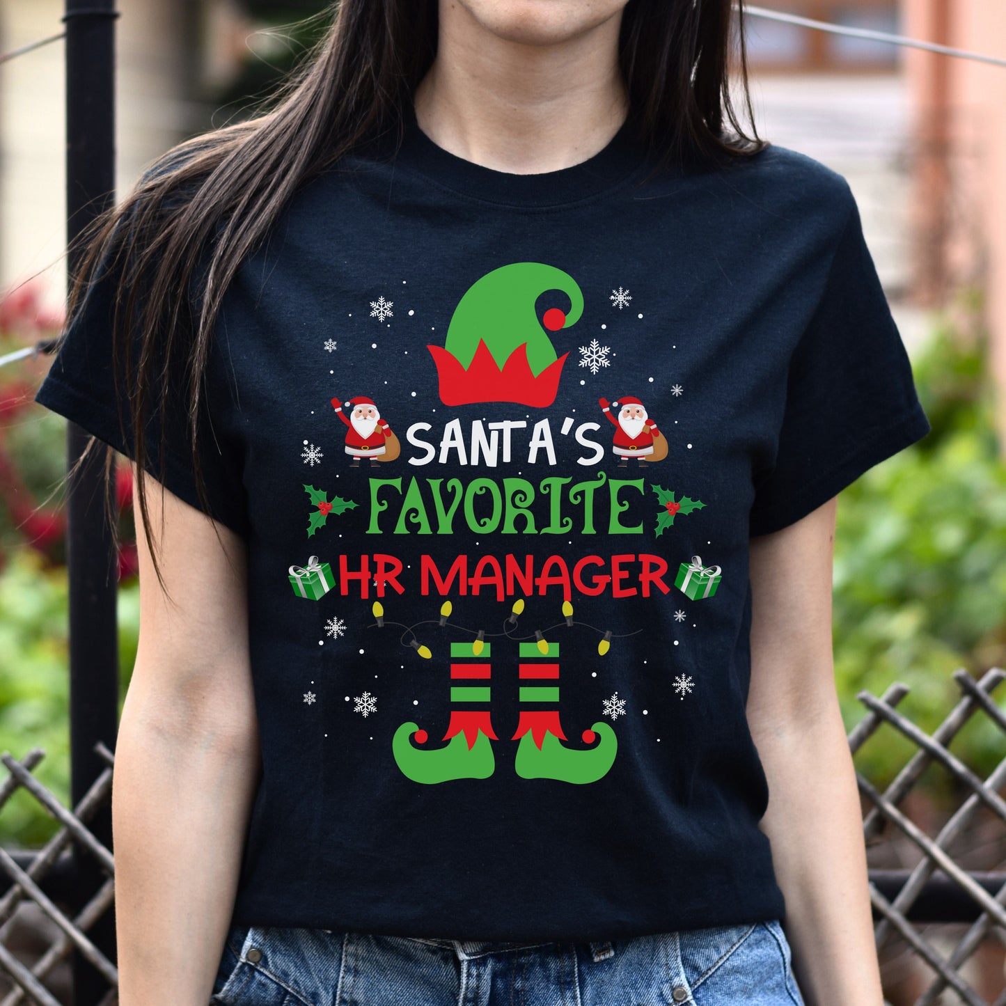 Santa's Favorite HR Manager Christmas Unisex Shirt Black Dark Heather-Family-Gift-Planet
