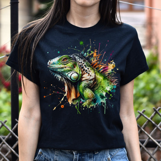 Iguana Color Splash Unisex T-Shirt Black Navy Dark Heather-Black-Family-Gift-Planet