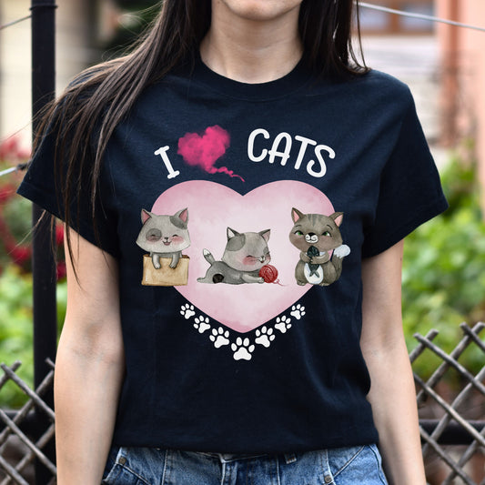 I love my cats Unisex shirt cat heart tee Black Dark Heather-Black-Family-Gift-Planet