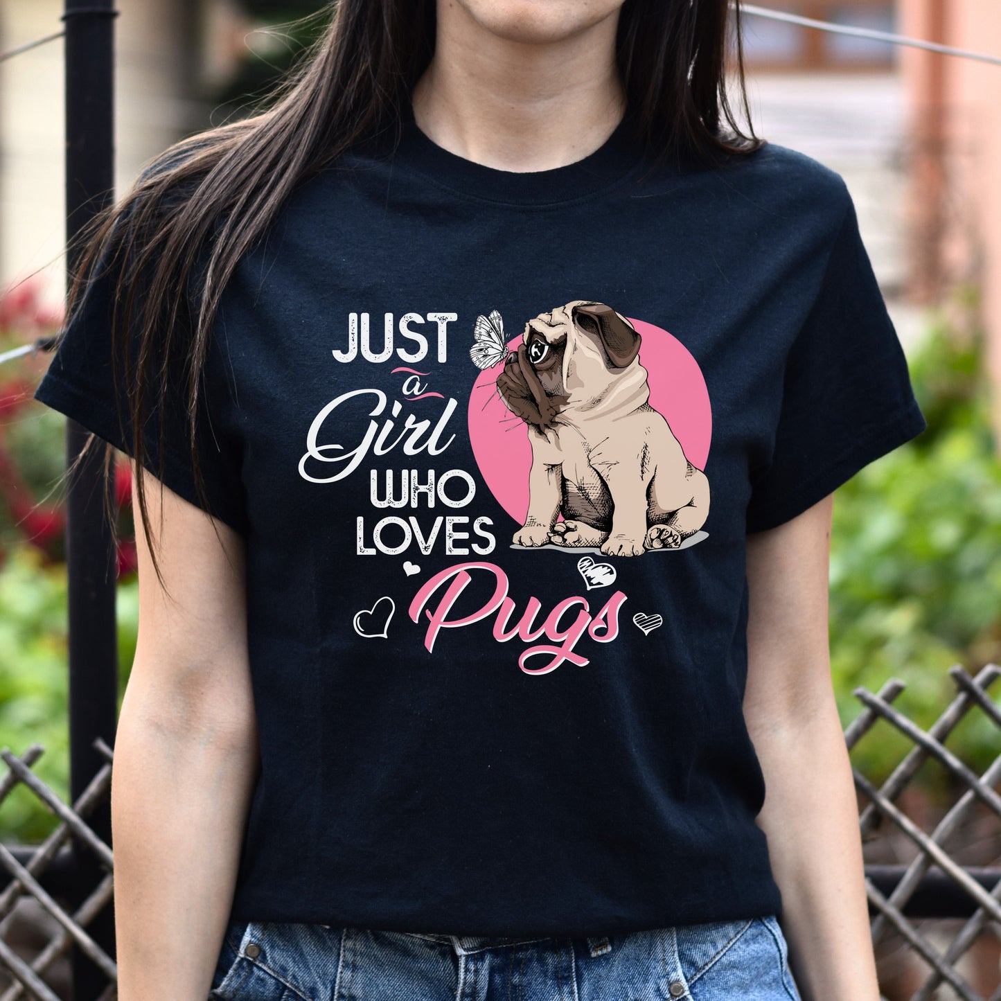 Just a girl who loves pugs Unisex T-Shirt gift Pugs dog owner tee black dark heather-Family-Gift-Planet