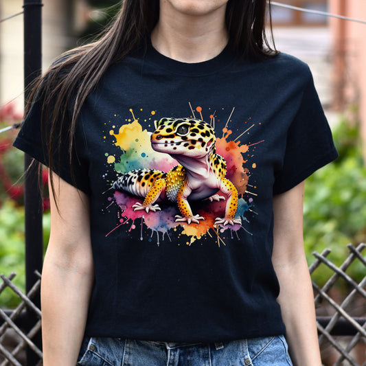 Leopard Gecko Color Splash Unisex T-Shirt Black Navy Dark Heather-Black-Family-Gift-Planet