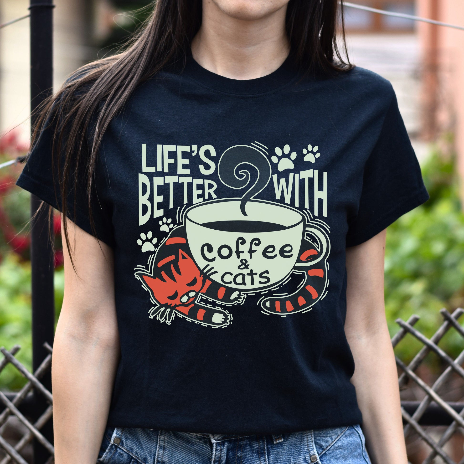Life is better with coffee and cats Unisex shirt Black Dark Heather-Family-Gift-Planet