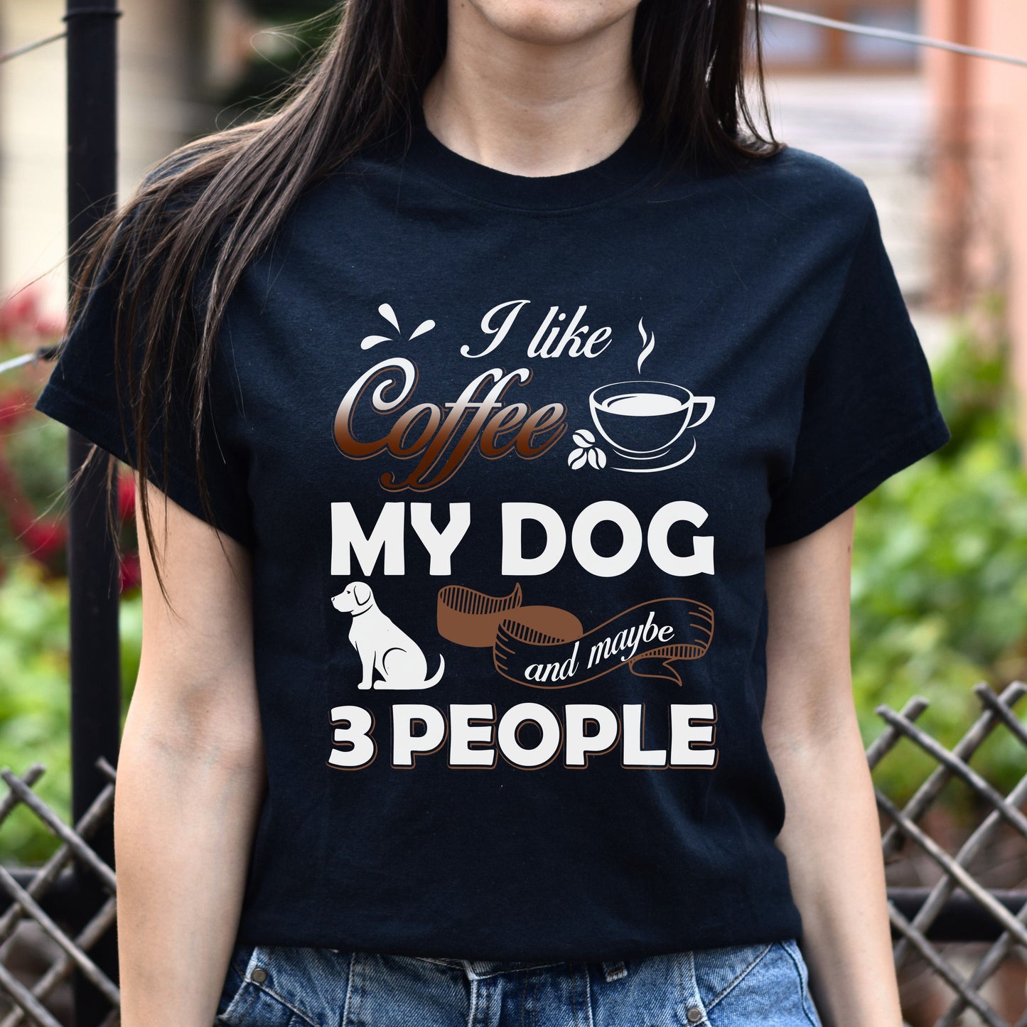 I like coffee my dog and maybe 3 people Unisex T-Shirt gift black dark heather-Family-Gift-Planet