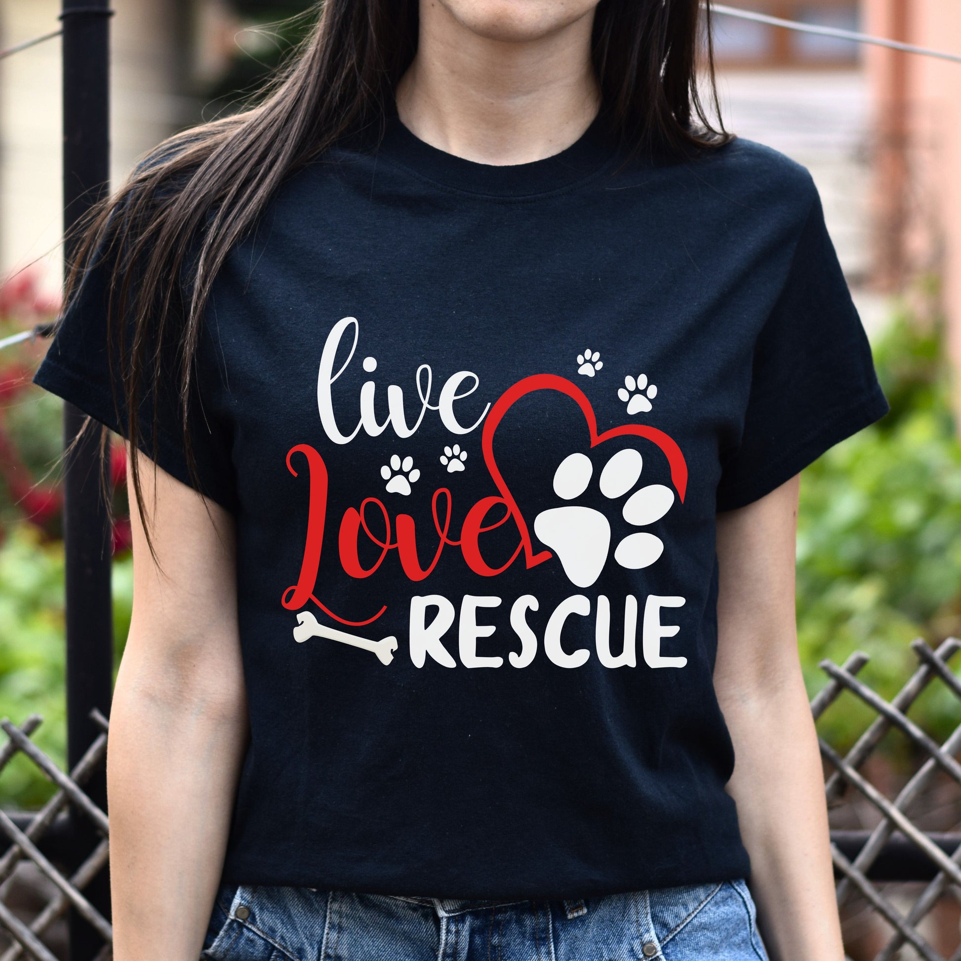 Live love rescue - dog adoption Unisex t-shirt gift black navy dark heather-Black-Family-Gift-Planet