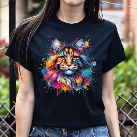 Maine Coon Mama Color Splash Unisex T-Shirt Black Navy Dark Heather-Black-Family-Gift-Planet