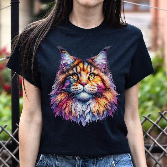 Maine Coon Cat Color Splash Unisex T-Shirt Black Navy Dark Heather-Black-Family-Gift-Planet