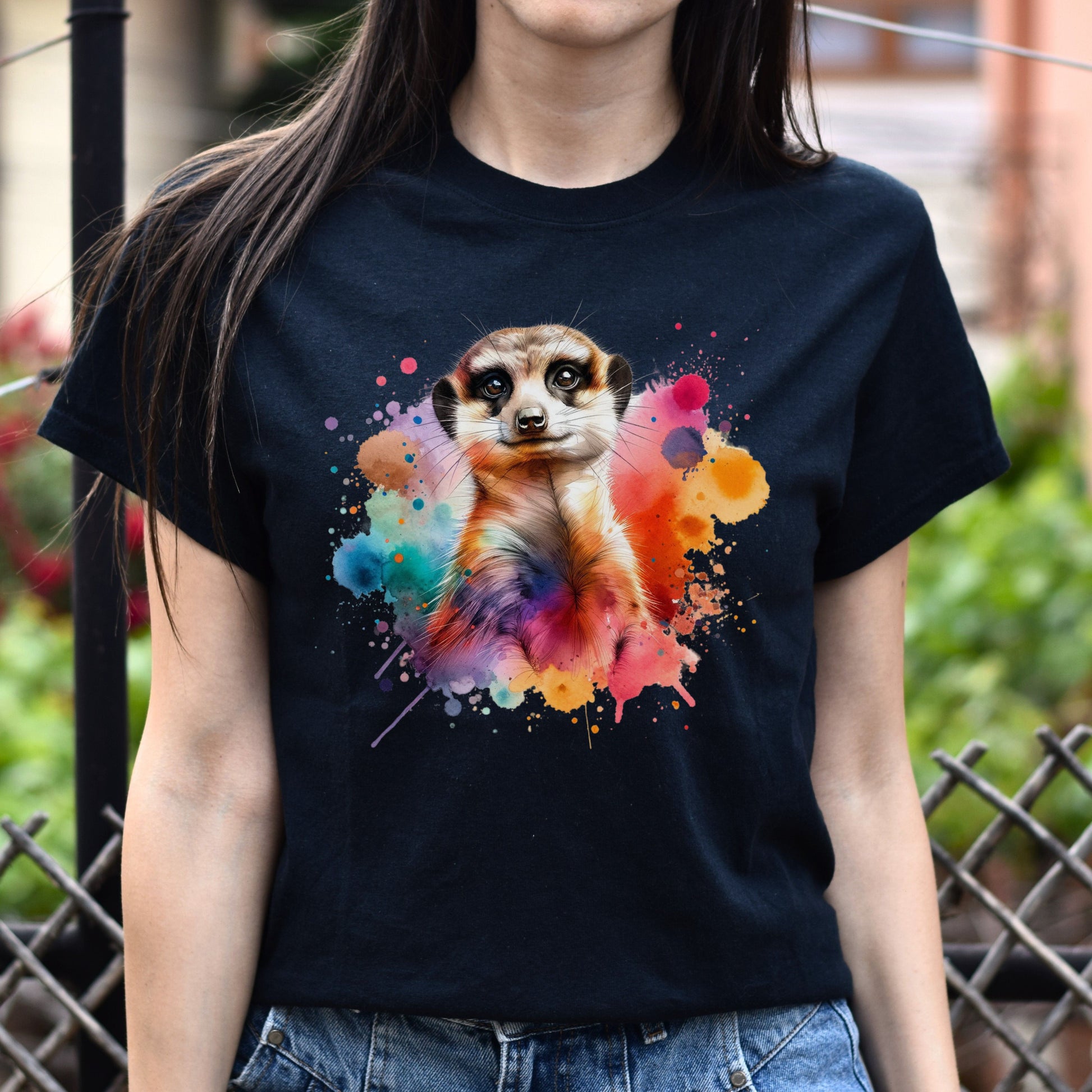 Artistic Meerkat Color Splash Unisex T-shirt Black Navy Dark Heather-Black-Family-Gift-Planet