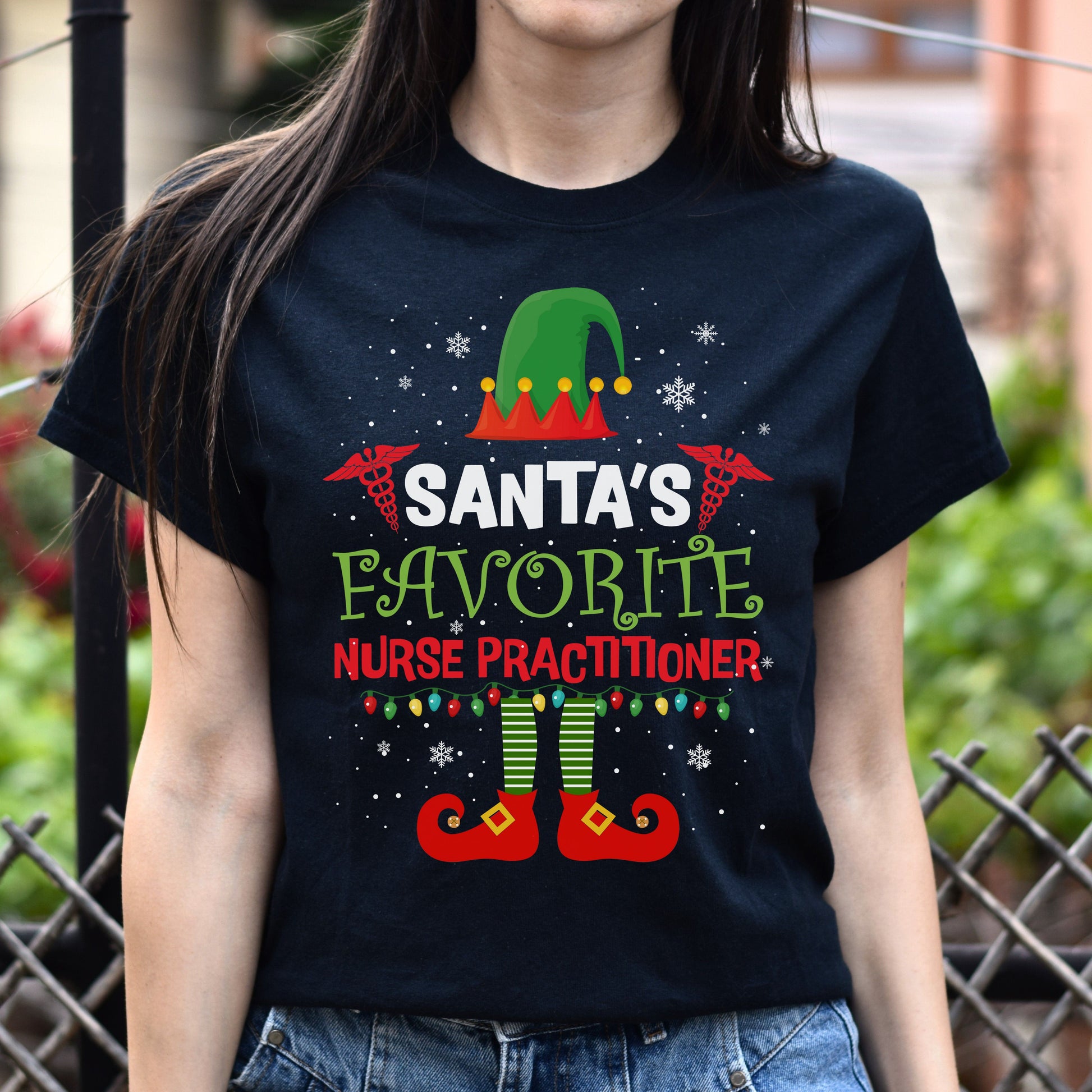 Santa's Favorite Nurse Practiotioner Christmas Unisex Shirt Black Dark Heather-Family-Gift-Planet