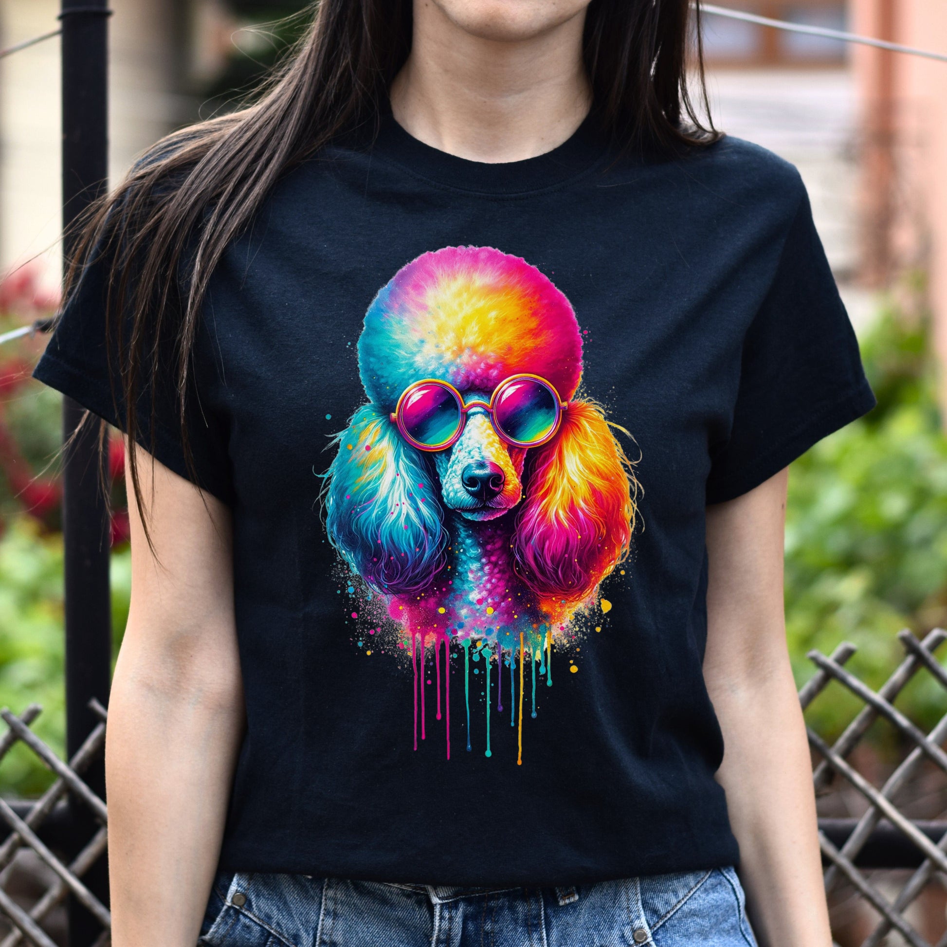 Neon Poodle Color Splash Unisex T-shirt Black Navy Dark Heather-Family-Gift-Planet