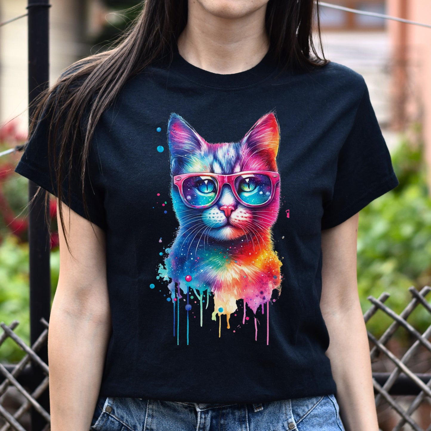 Neon cool cat Color Splash Unisex T-shirt Black Navy Dark Heather-Family-Gift-Planet