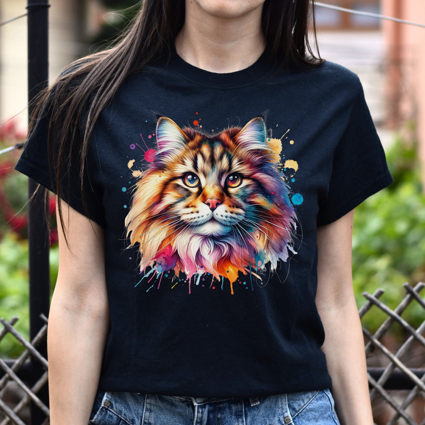 Norvegian Forest Cat Color Splash Unisex T-Shirt Black Navy Dark Heather-Black-Family-Gift-Planet