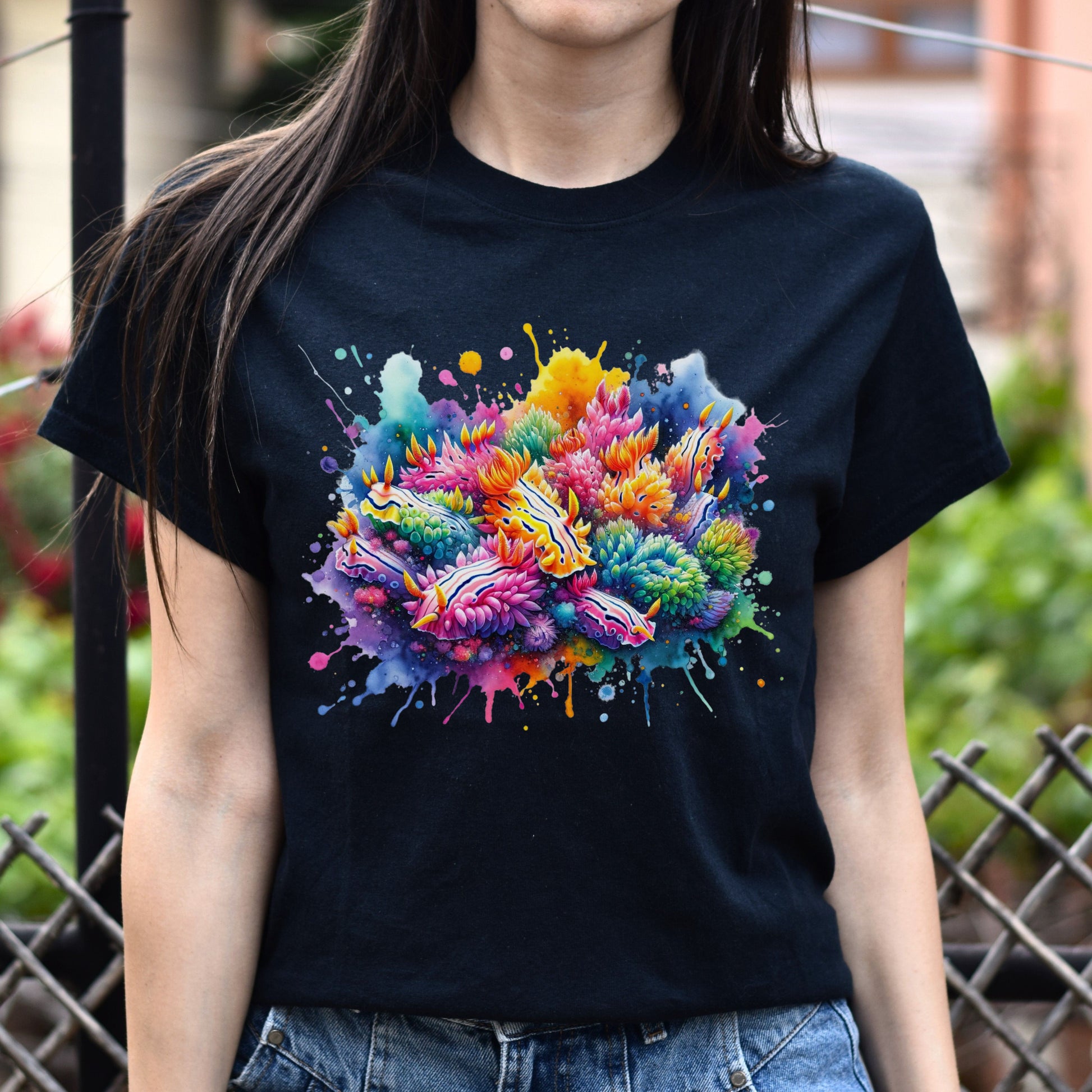 Nudibranchs Color Splash Unisex T-shirt Marine Mollusks Black Navy Dark Heather-Black-Family-Gift-Planet