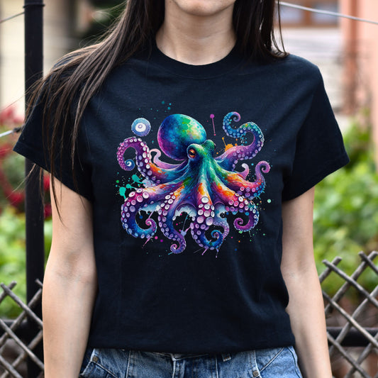 Octopus Color Splash Unisex T-Shirt Black Navy Dark Heather-Black-Family-Gift-Planet