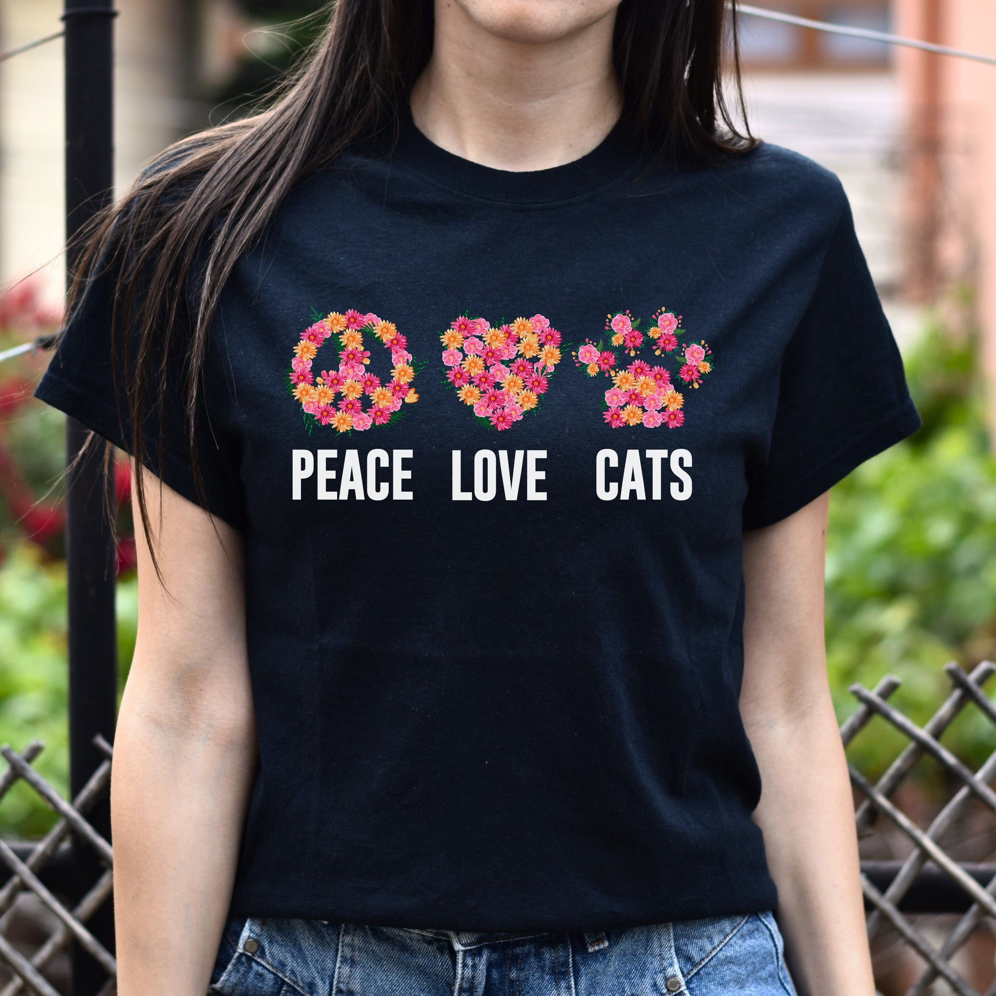 Peace love cats Unisex shirt cat owner tee Black Dark Heather-Family-Gift-Planet