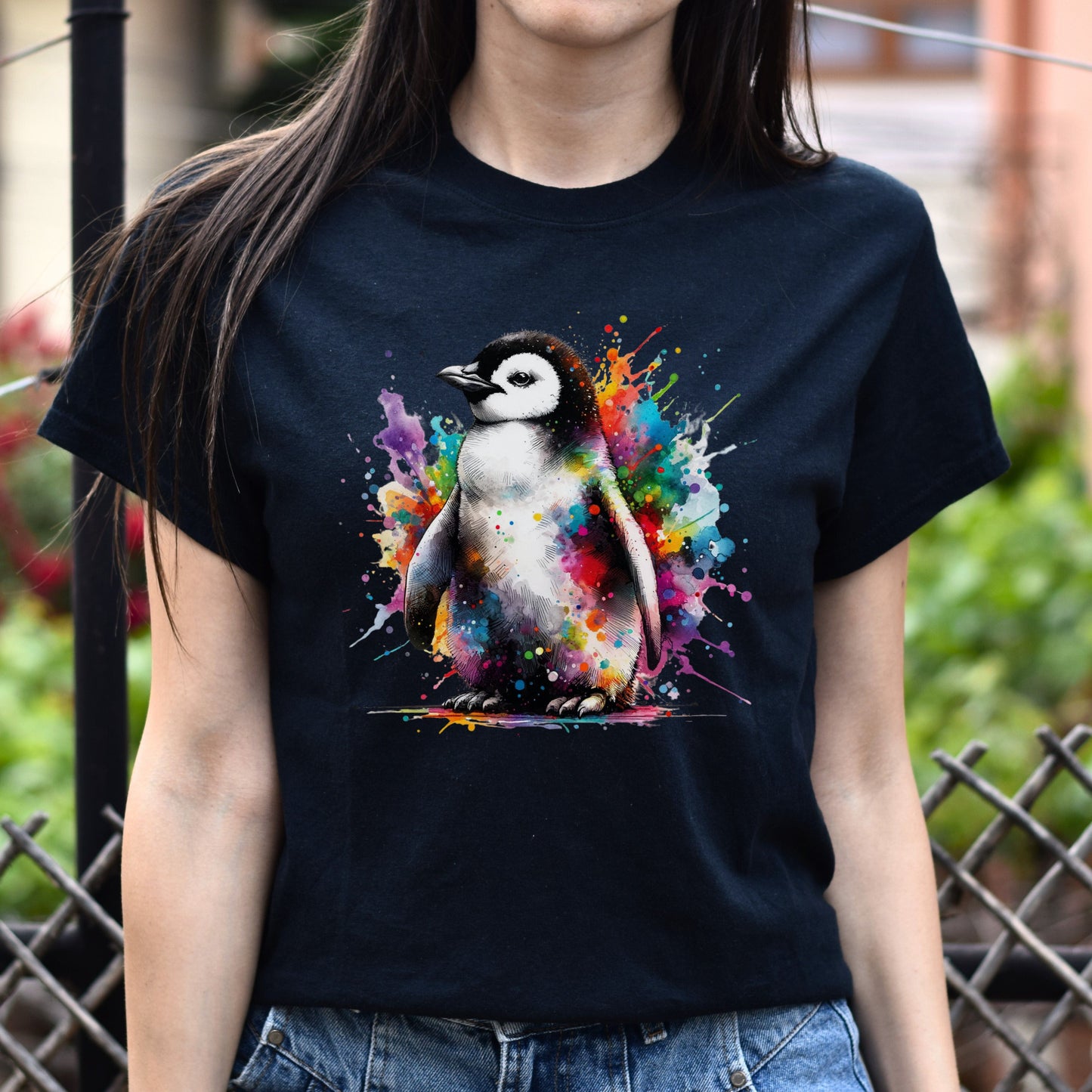 Artistic Penguin Color Splash Unisex T-shirt Black Navy Dark Heather-Family-Gift-Planet