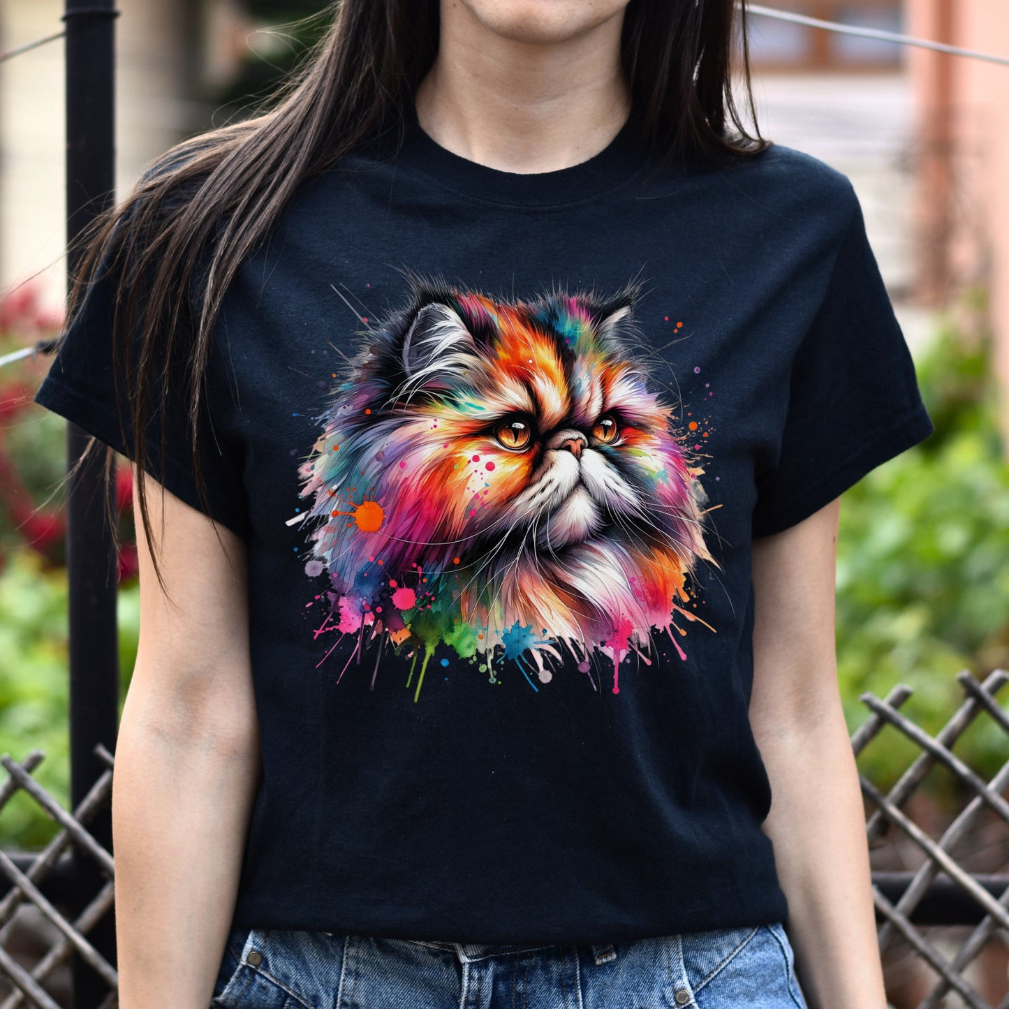 Persian Cat Mama Color Splash Unisex T-Shirt Black Navy Dark Heather-Family-Gift-Planet