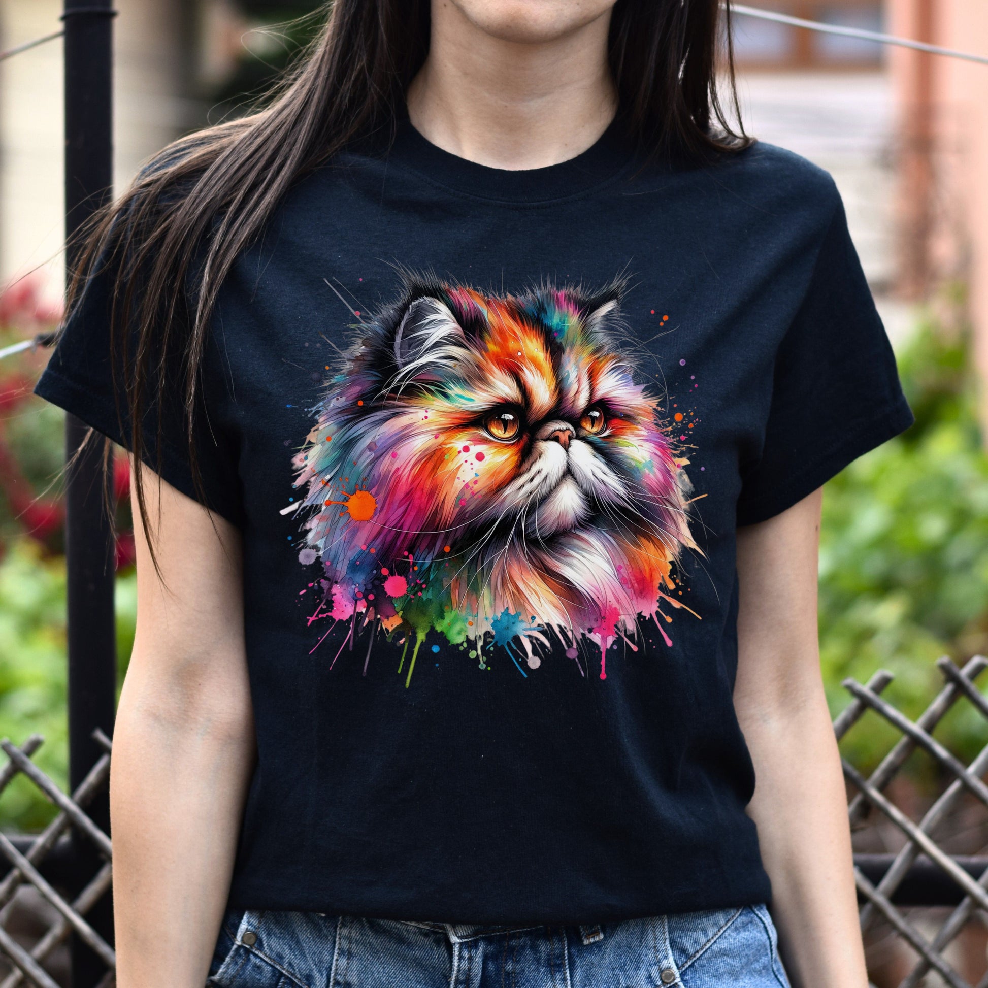 Persian Cat Mama Color Splash Unisex T-Shirt Black Navy Dark Heather-Family-Gift-Planet