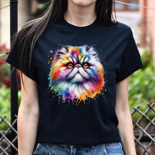 Persian Cat Color Splash Unisex T-Shirt Black Navy Dark Heather-Black-Family-Gift-Planet