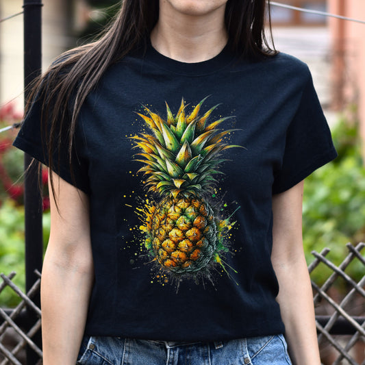 Artistic Pineapple Color Splash Unisex T-shirt Black Navy Dark Heather-Black-Family-Gift-Planet