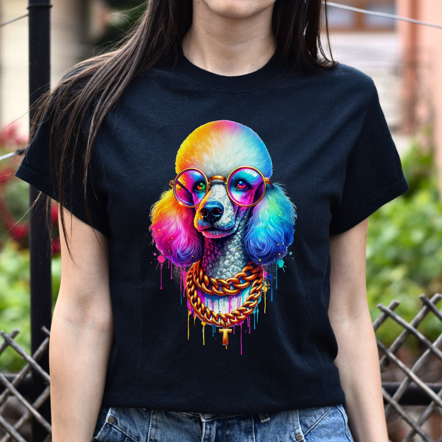 Poodle with glasses hip style Color Splash Unisex T-shirt Black Navy Dark Heather-Family-Gift-Planet