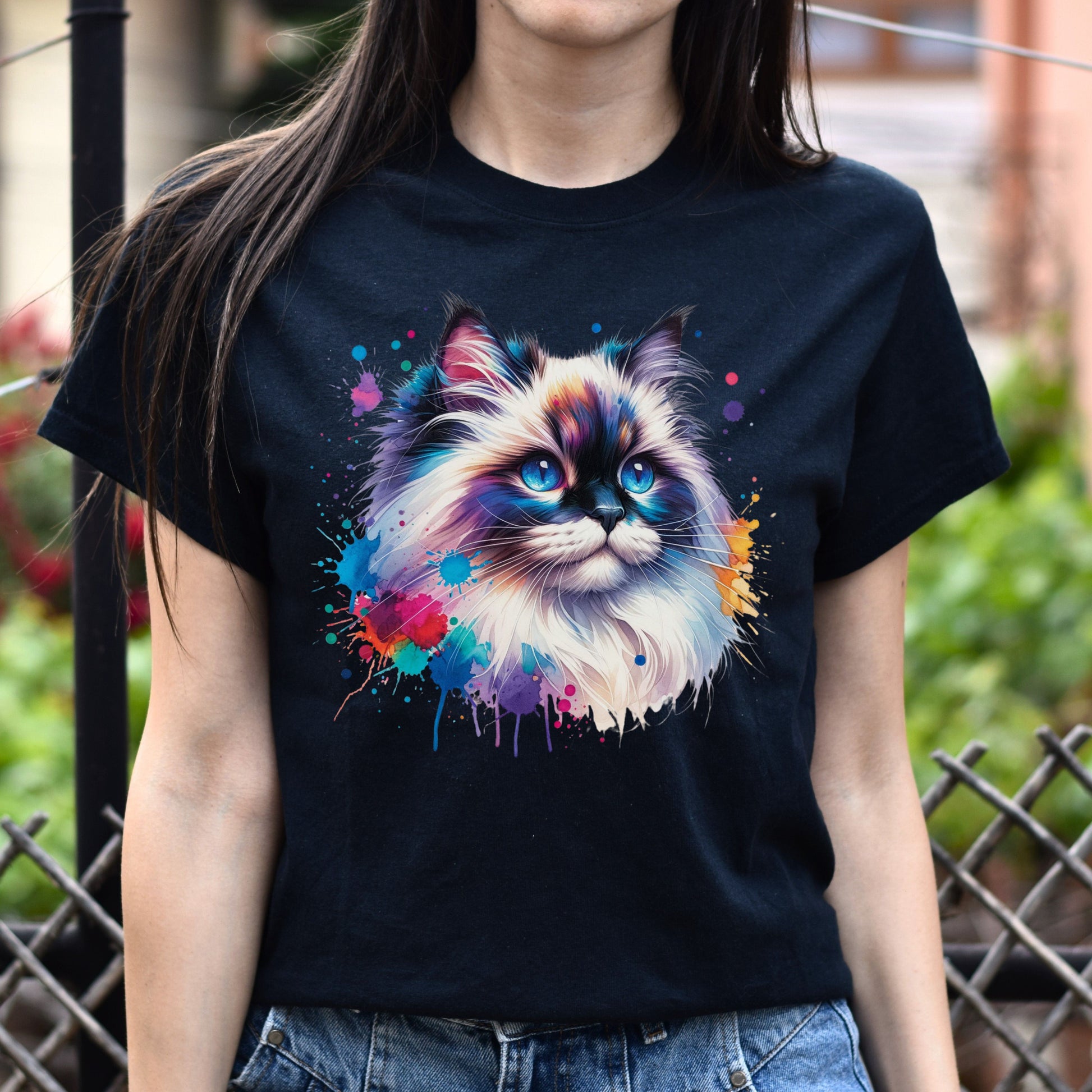 Ragdoll Cat Color Splash Unisex T-Shirt Black Navy Dark Heather-Black-Family-Gift-Planet