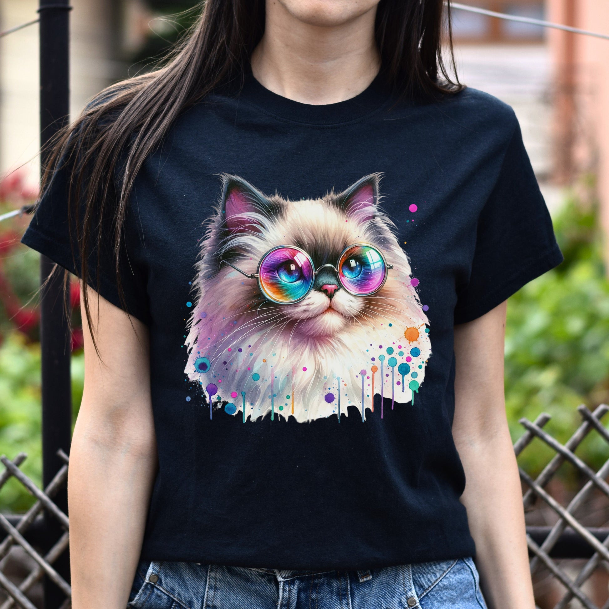 Ragdoll kitten with colorful glasses Color Splash Unisex T-shirt-Family-Gift-Planet