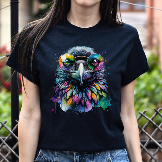 Raven with Glasses Color Splash Unisex T-shirt Black Navy Dark Heather-Black-Family-Gift-Planet