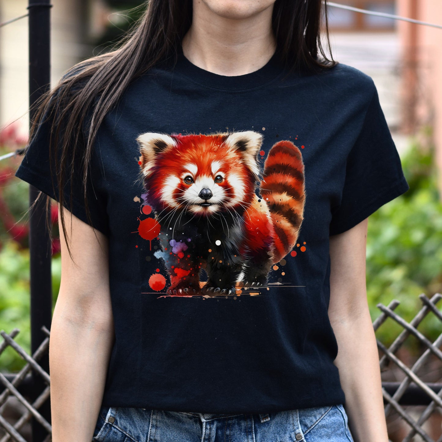 Artistic Red Panda Color Splash Unisex T-shirt Black Navy Dark Heather-Black-Family-Gift-Planet