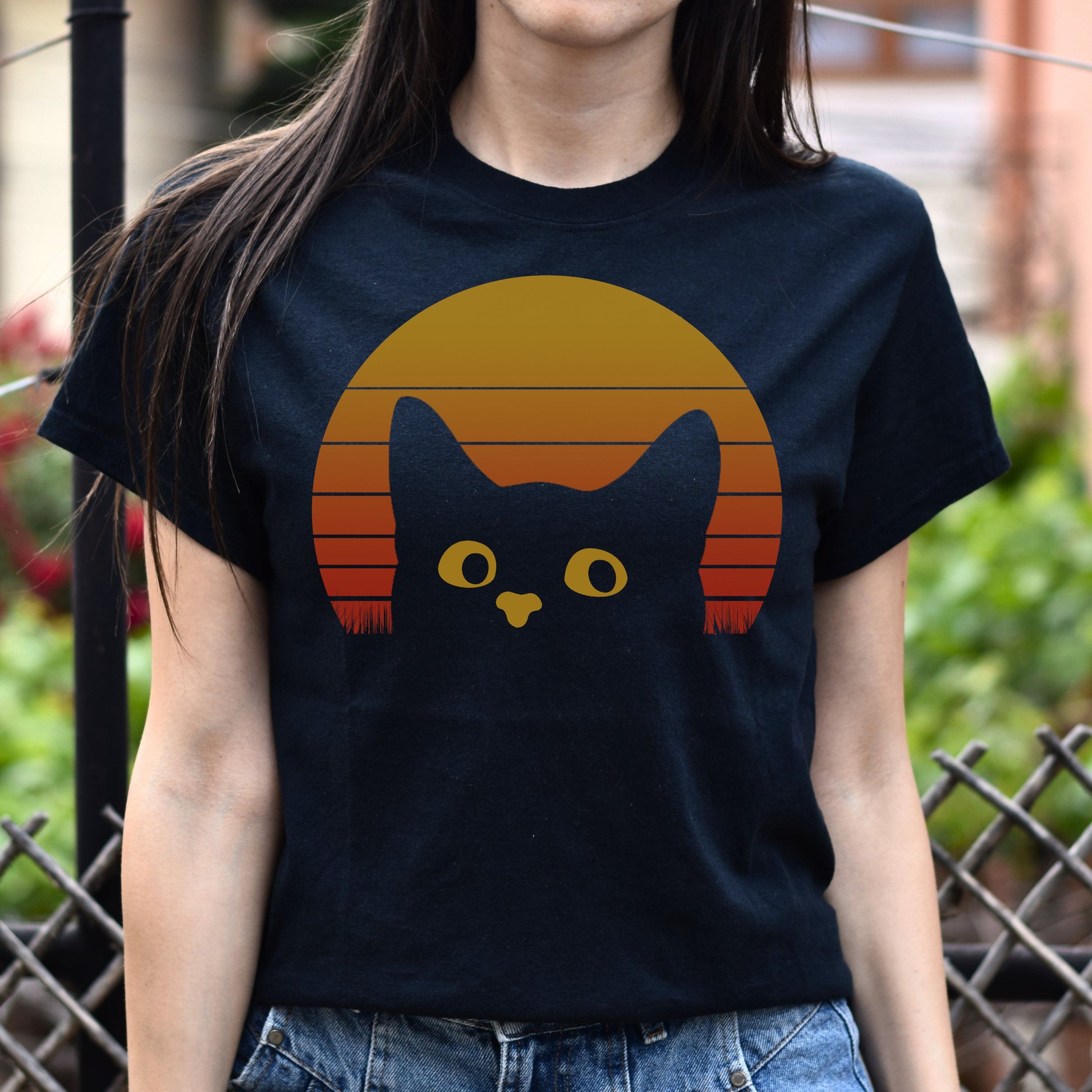 Retro Cat Unisex shirt cat lover tee Black Dark Heather-Black-Family-Gift-Planet