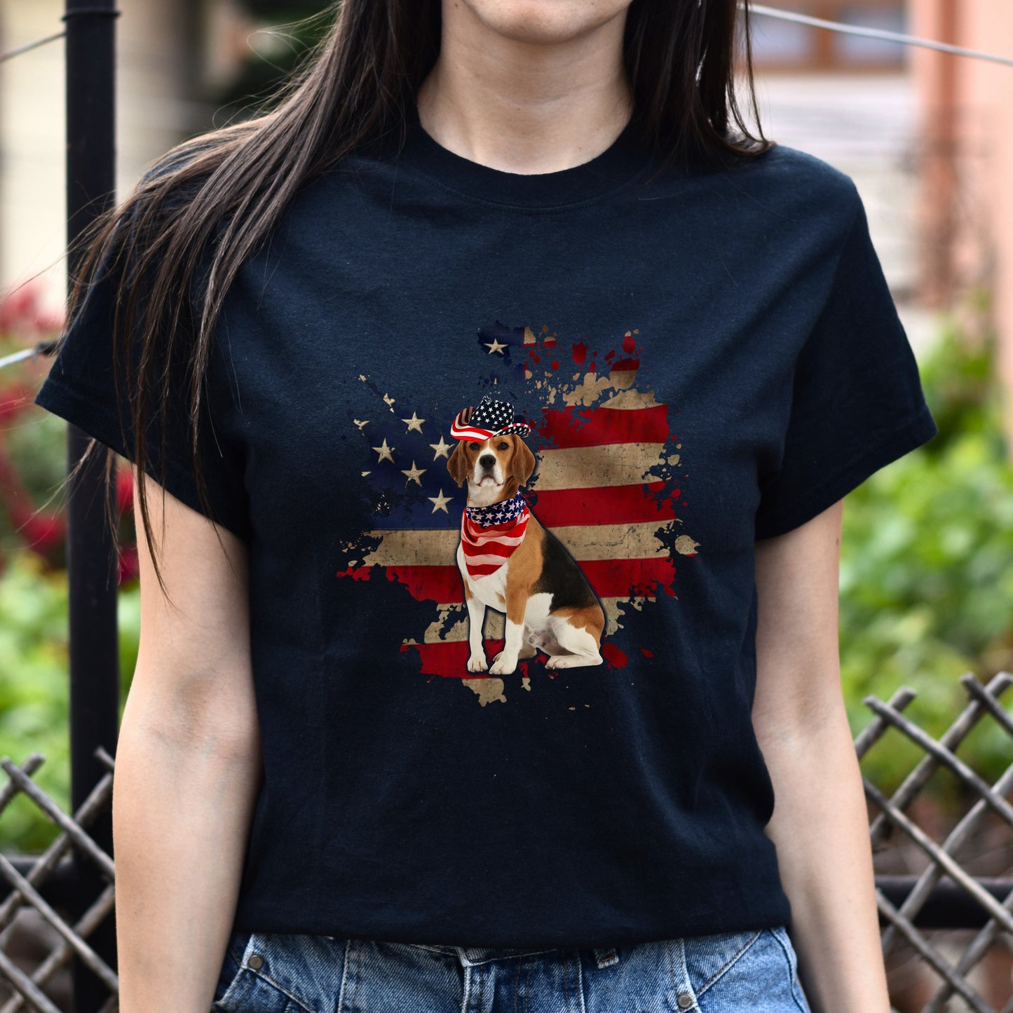 Retro Dog American Flag Unisex T-Shirt gift US dog owner tee black dark heather-Black-Family-Gift-Planet