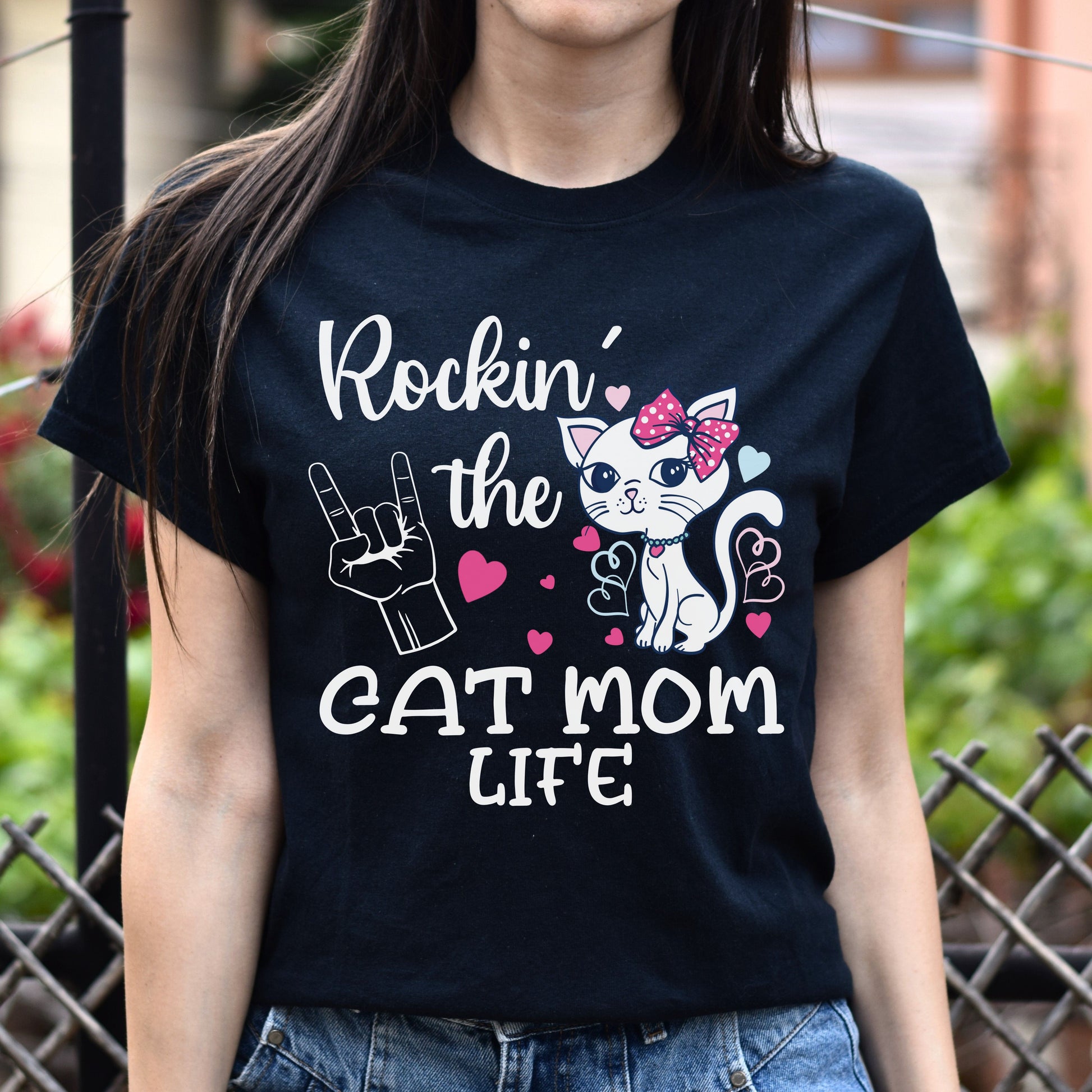 Rockin' the cat mom life Unisex shirt cat mama tee Black Dark Heather-Family-Gift-Planet