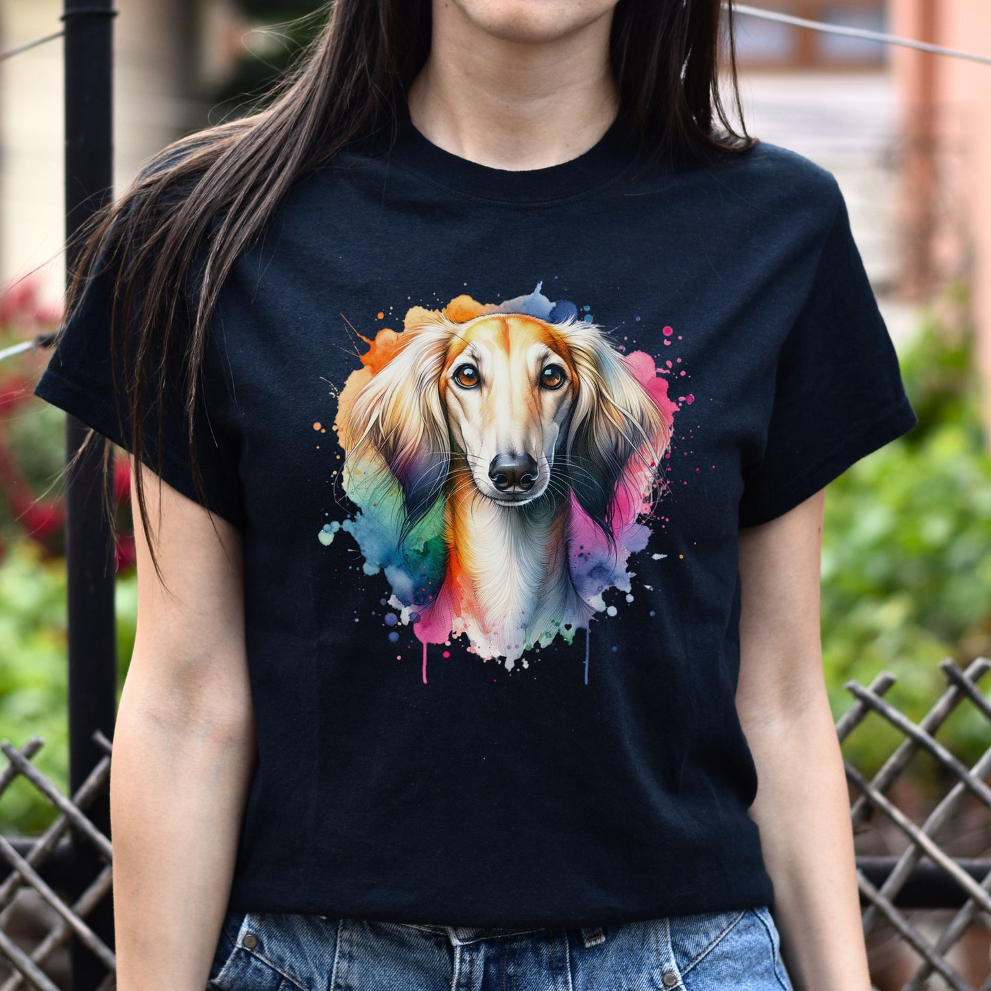 Saluki dog mama Color Splash Unisex T-shirt Black Navy Dark Heather-Family-Gift-Planet